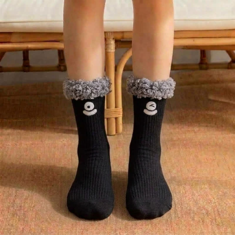 Plusock Cute Smiling Face Quarter Sock (3 Pairs) - Black - EU36-42(US3-8.5) - image 6