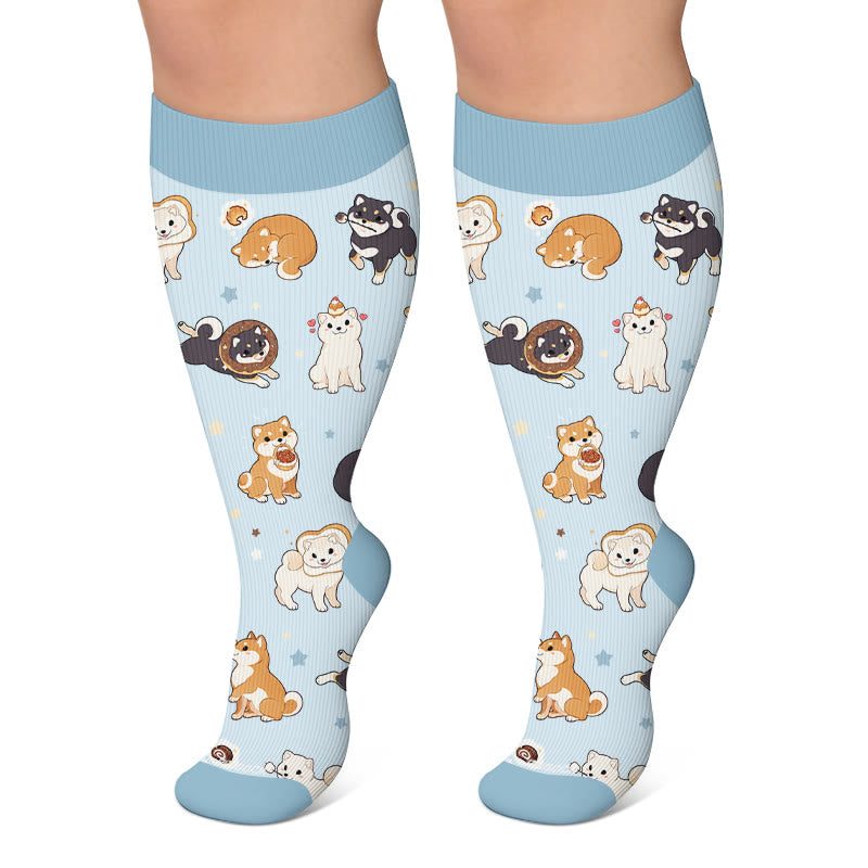 Plusock Plus Size Kitty Puppy Bow Compression Socks - Blue - 4XL - image 6