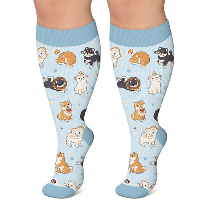 Plusock Plus Size Kitty Puppy Bow Compression Socks - Blue - 4XL - image 6