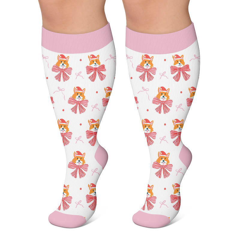 Plusock Plus Size Kitty Puppy Bow Compression Socks - Purple - 4XL - image 5