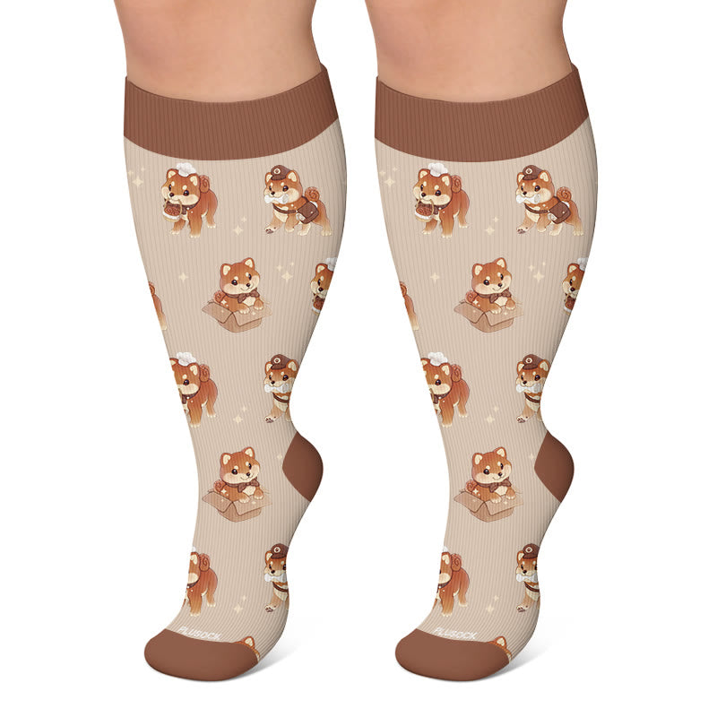 Plusock Plus Size Kitty Puppy Bow Compression Socks - Brown - 4XL - image 4