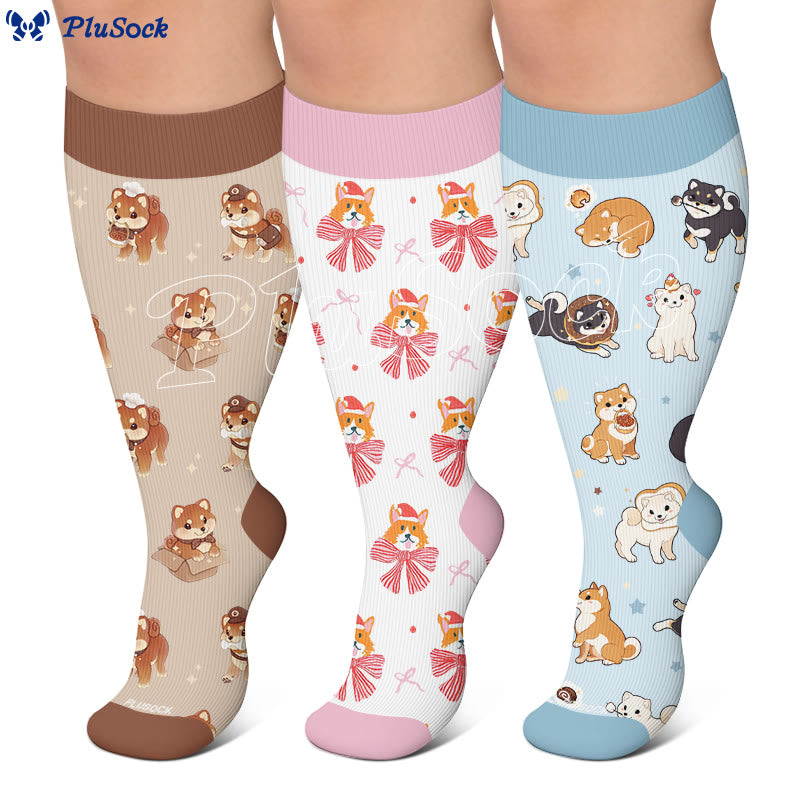 Plusock Plus Size Kitty Puppy Bow Compression Socks - image 0