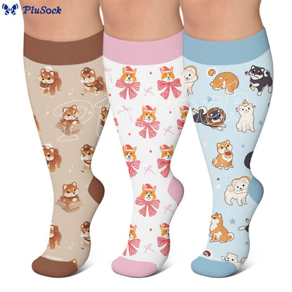 Plusock Plus Size Kitty Puppy Bow Compression Socks - image 0