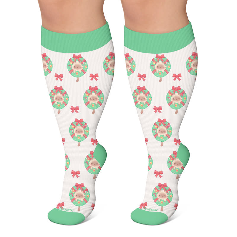 Plusock Plus Size Cactus Dog Cat Compression Socks - White - 4XL - image 6