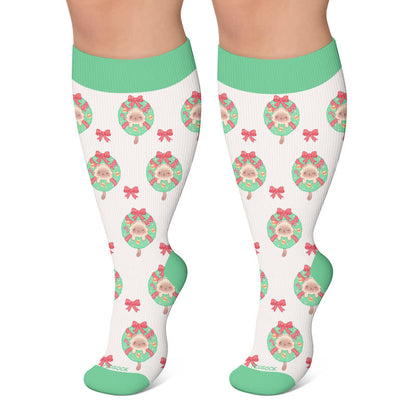 Plusock Plus Size Cactus Dog Cat Compression Socks - White - 4XL - image 6