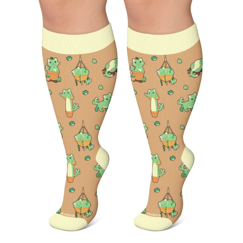 Plusock Plus Size Cactus Dog Cat Compression Socks - Coffee - 4XL - image 4