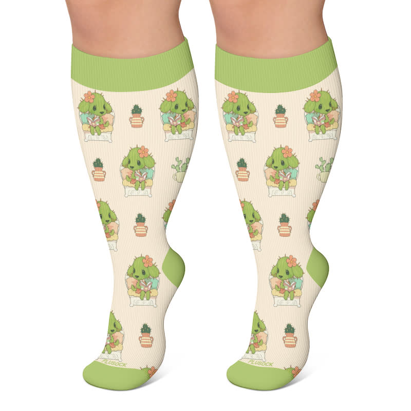 Plusock Plus Size Cactus Dog Cat Compression Socks - Apricot - 4XL - image 5