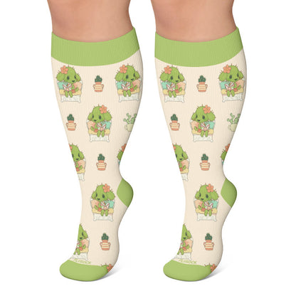 Plusock Plus Size Cactus Dog Cat Compression Socks - Apricot - 4XL - image 5
