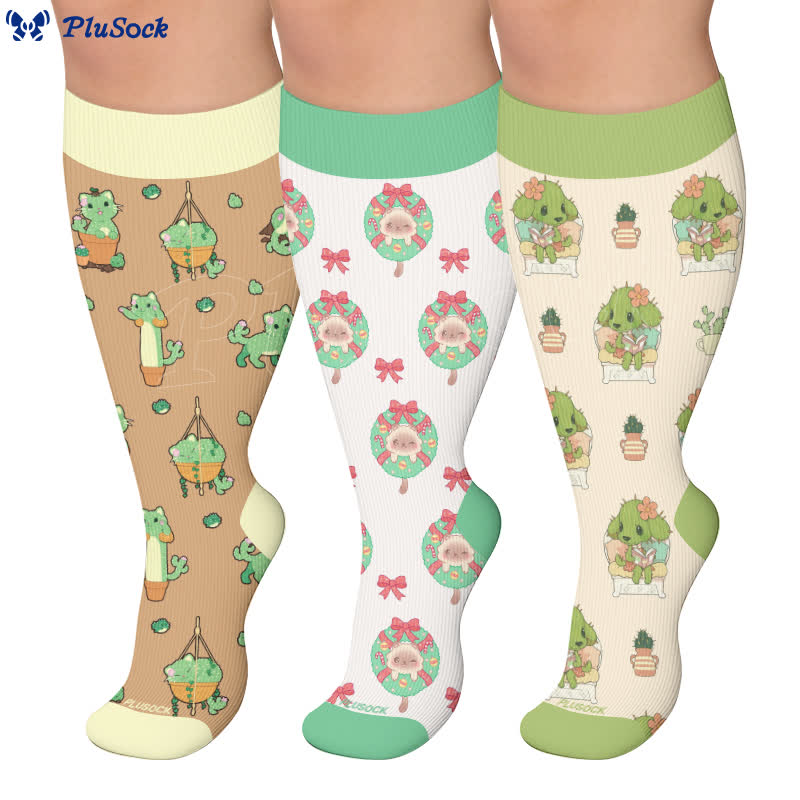 Plusock Plus Size Cactus Dog Cat Compression Socks - image 0