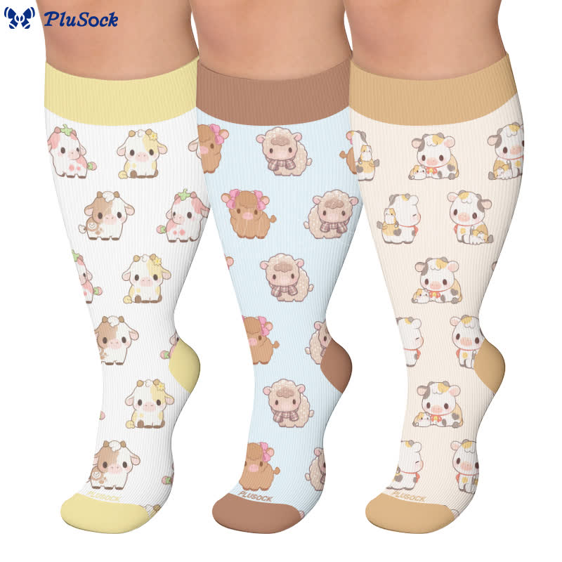 Plusock Plus Size Cute Cow Sheep Compression Socks - image 0