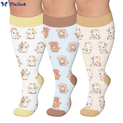 Plusock Plus Size Cute Cow Sheep Compression Socks - image 0