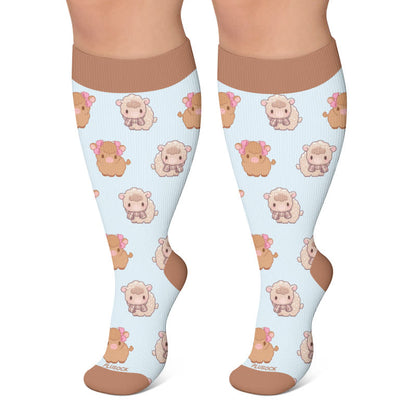 Plusock Plus Size Cute Cow Sheep Compression Socks - Blue - 4XL - image 6