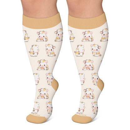 Plusock Plus Size Cute Cow Sheep Compression Socks - Apricot - 4XL - image 5