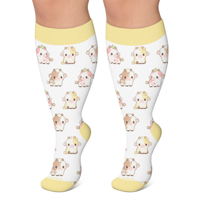 Plusock Plus Size Cute Cow Sheep Compression Socks - White - 4XL - image 4