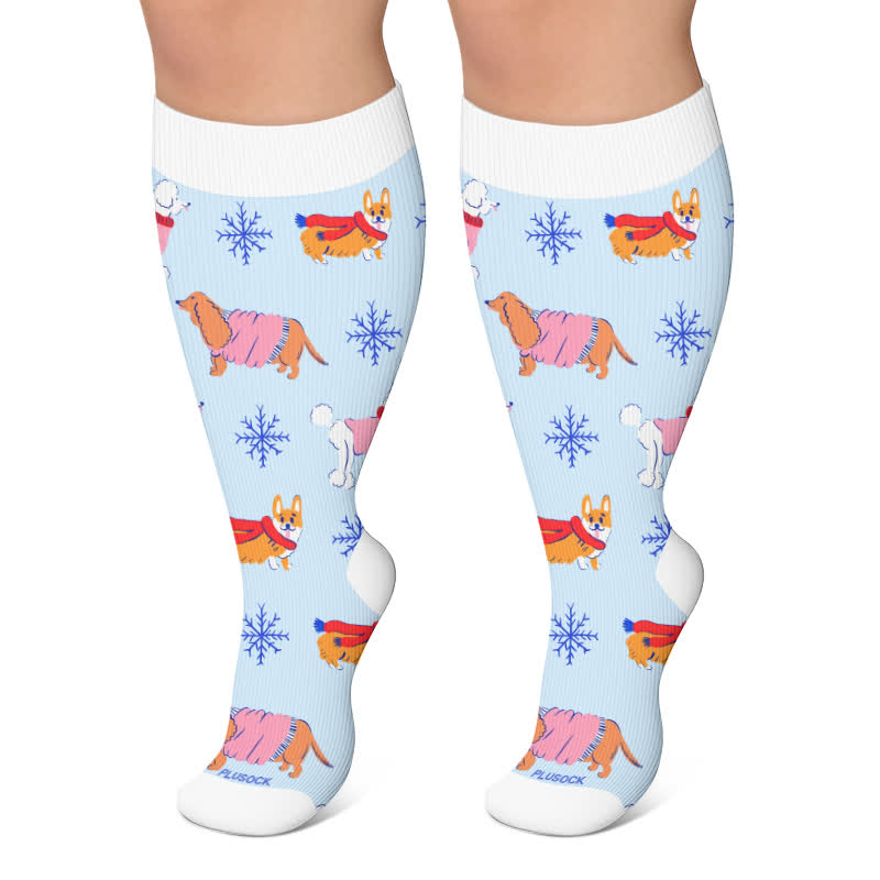 Plusock Plus Size Winter Ski Animal Compression Socks - Blue - 4XL - image 4