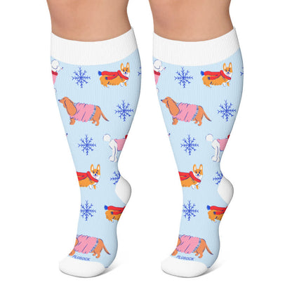 Plusock Plus Size Winter Ski Animal Compression Socks - Blue - 4XL - image 4