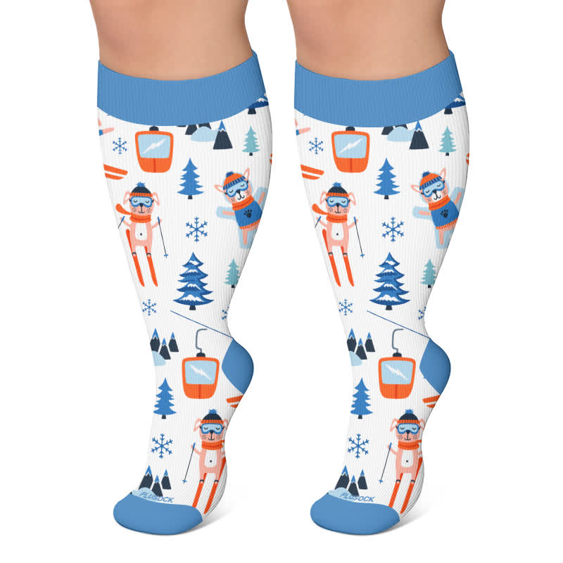 Plusock Plus Size Winter Ski Animal Compression Socks - White - 4XL - image 5