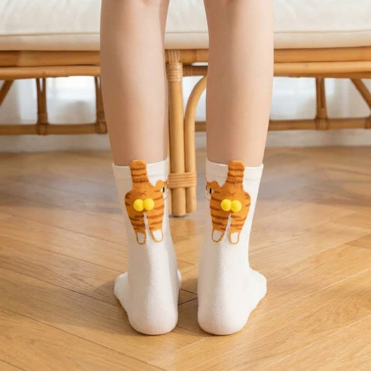 Plusock Cute Cat Quarter Sock (3 Pairs) - White - EU36-42(US3-8.5) - image 0