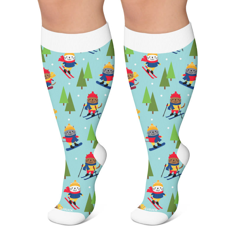 Plusock Plus Size Winter Ski Animal Compression Socks - Green - 4XL - image 6