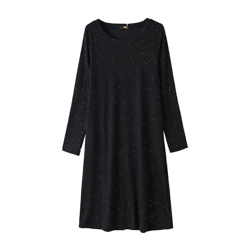 Plusock Relaxed Crewneck Knit Midi Dress - Black - 6XL - image 1