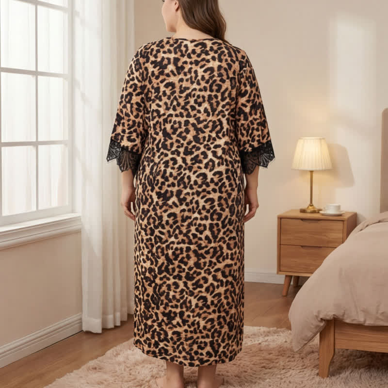 Plusock Leopard Lace Nightgown Loungewear - image 2