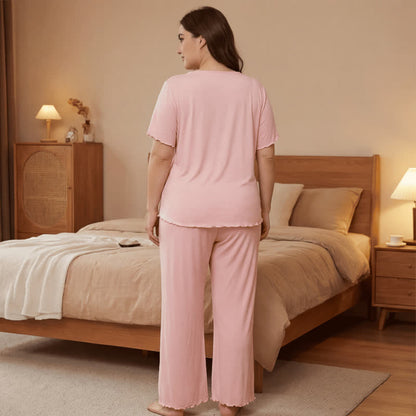 Plusock Plus Size Soft Pink Lace Trim Tencel Pajama Set - image 0