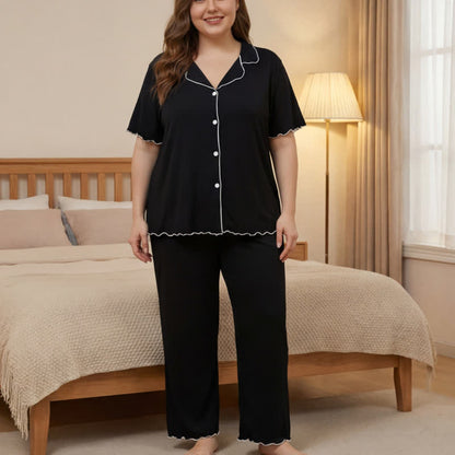 Plusock Plus Size Tencel Blend Contrast Trim Pajama Set - Black - 4XL - image 2