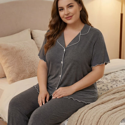Plusock Plus Size Tencel Blend Contrast Trim Pajama Set - image 11