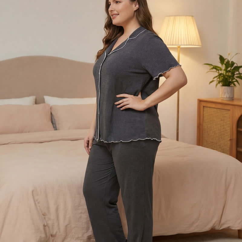 Plusock Plus Size Tencel Blend Contrast Trim Pajama Set - image 3