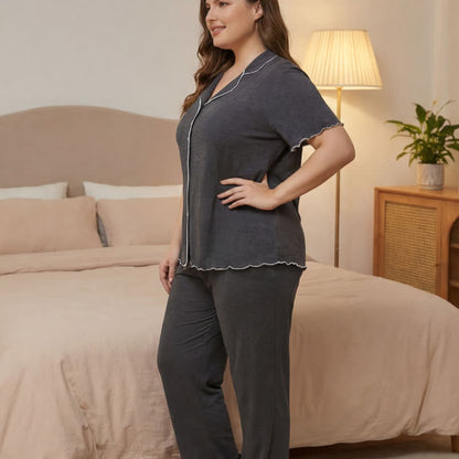 Plusock Plus Size Tencel Blend Contrast Trim Pajama Set - image 3