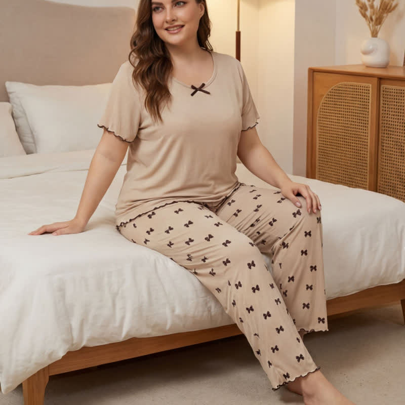 Plusock Plus Size Bow Print Pajama Set - image 1