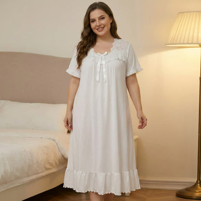 Plusock Bow Lace Trim Loungewear - White - 4XL - image 4