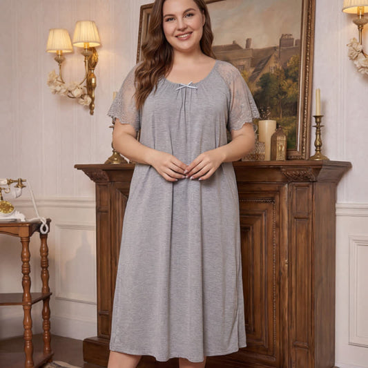 Plusock Lace Sleeve Sleep Loungewear - Gray - 4XL - image 0