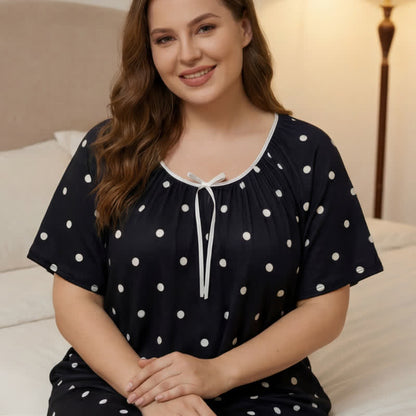 Plusock Soft Nightgown Polka Dot Loungewear - Black - 4XL - image 4