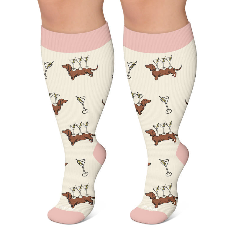 Plusock Plus Size Cocktail Dachshund Compression Socks - Beige - 4XL - image 5