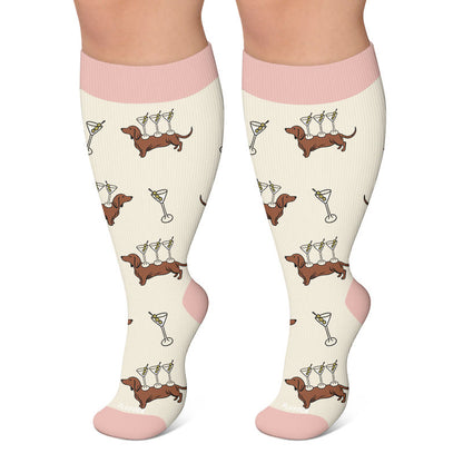 Plusock Plus Size Cocktail Dachshund Compression Socks - Beige - 4XL - image 5
