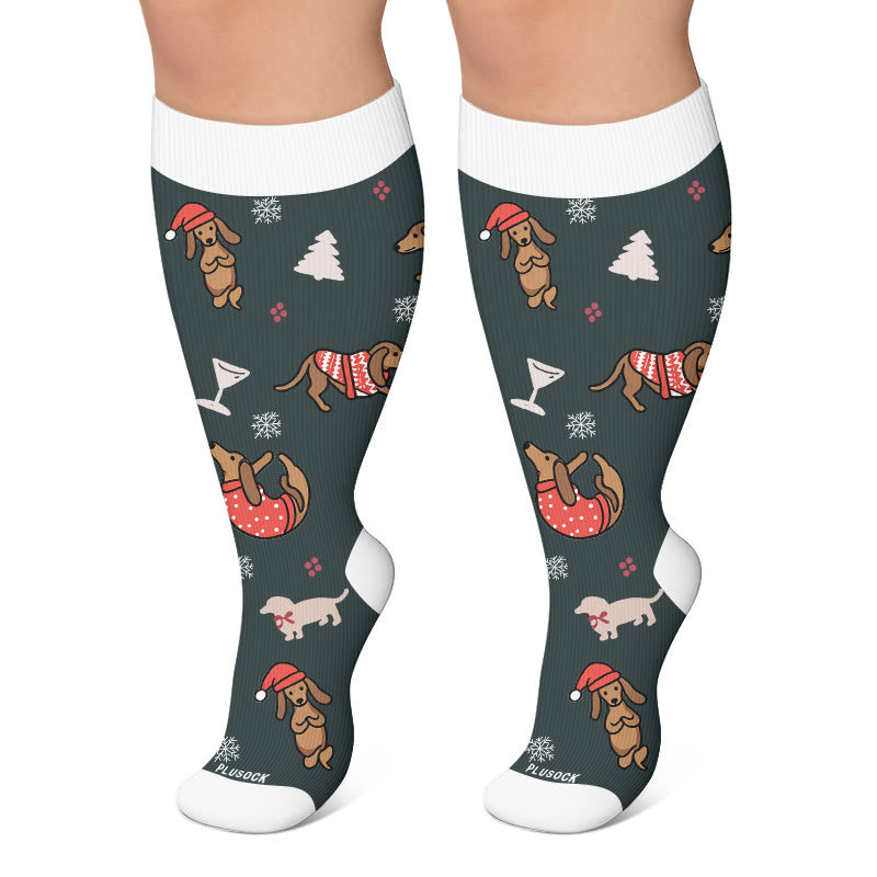Plusock Plus Size Cocktail Dachshund Compression Socks - Dark Grey - 4XL - image 6
