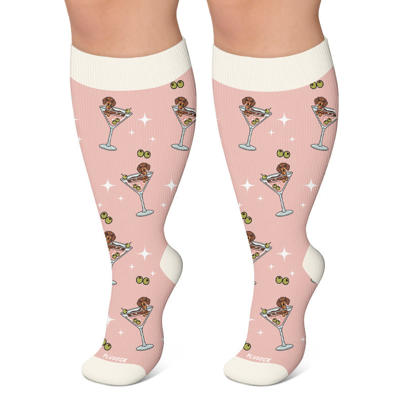 Plusock Plus Size Cocktail Dachshund Compression Socks - Pink - 4XL - image 4