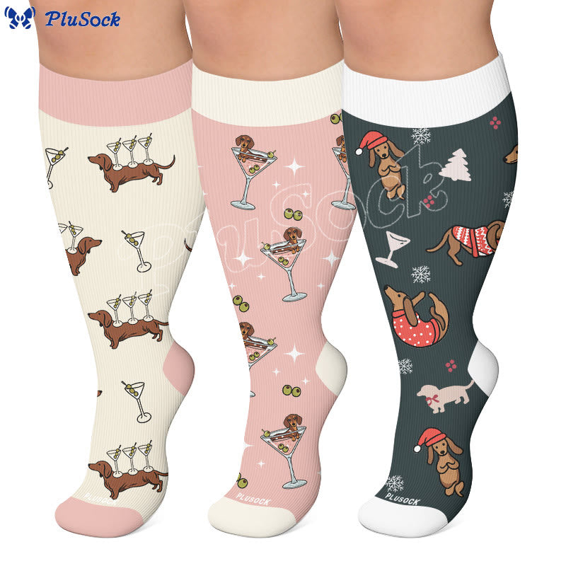 Plusock Plus Size Cocktail Dachshund Compression Socks - image 0