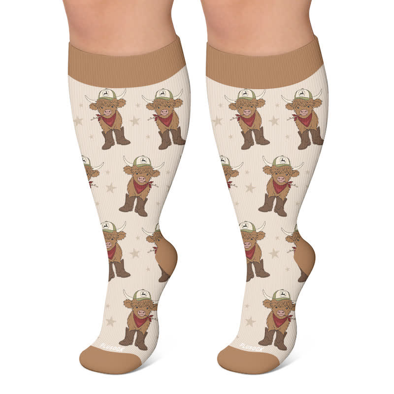 Plusock Plus Size Cowboy Style Animal Compression Socks - Khaki - 4XL - image 4