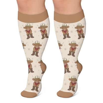 Plusock Plus Size Cowboy Style Animal Compression Socks - Khaki - 4XL - image 4
