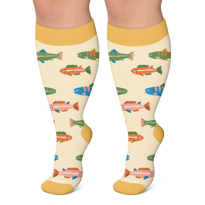 Plusock Plus Size Playful Fish Compression Socks - Yellow - 4XL - image 6