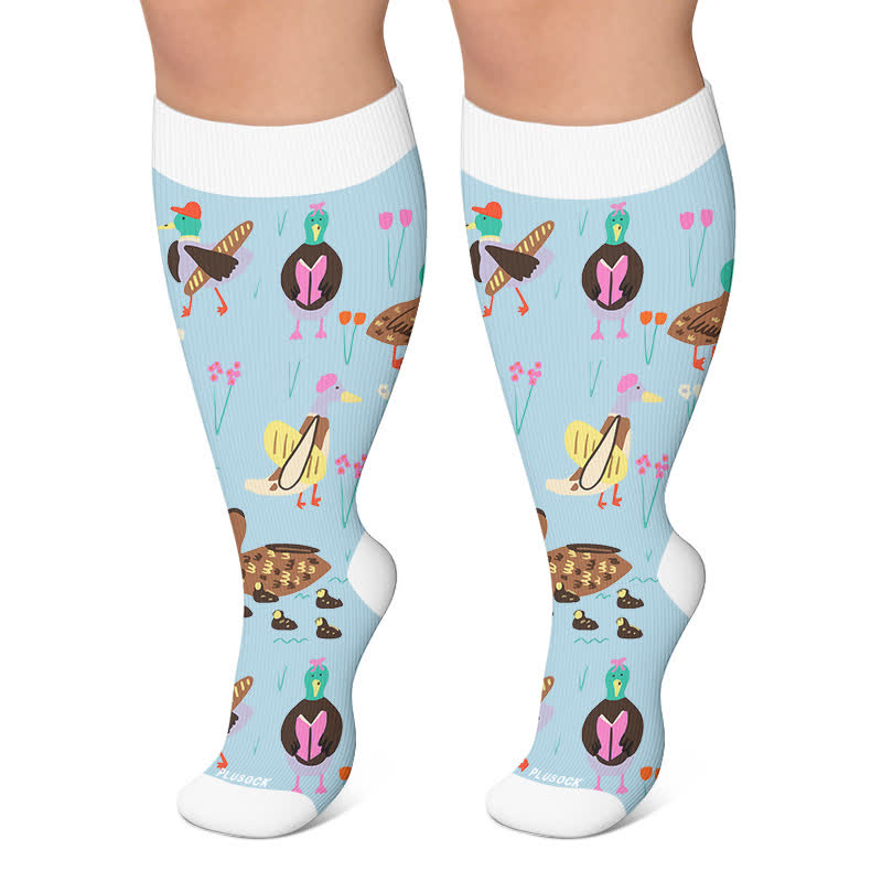 Plusock Plus Size Playful Fish Compression Socks - Blue - 4XL - image 5