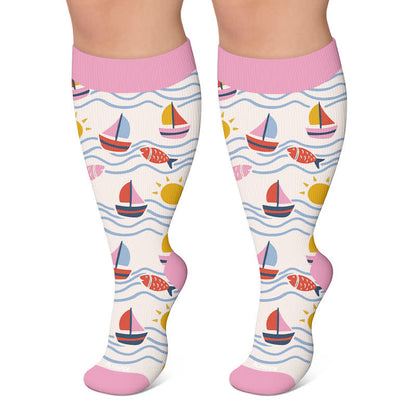 Plusock Plus Size Playful Fish Compression Socks - Pink - 4XL - image 4