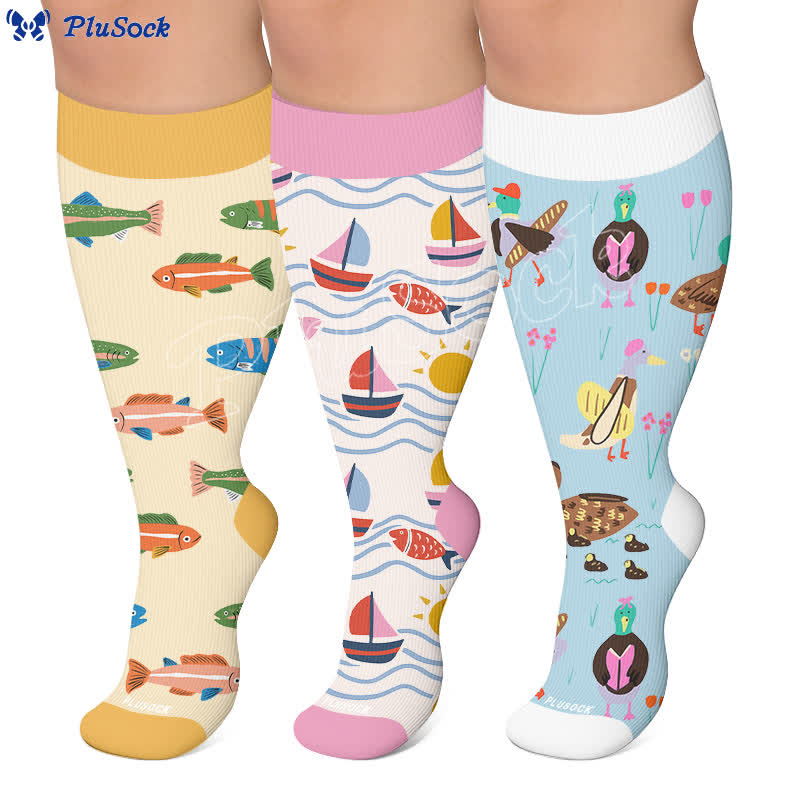 Plusock Plus Size Playful Fish Compression Socks - image 0