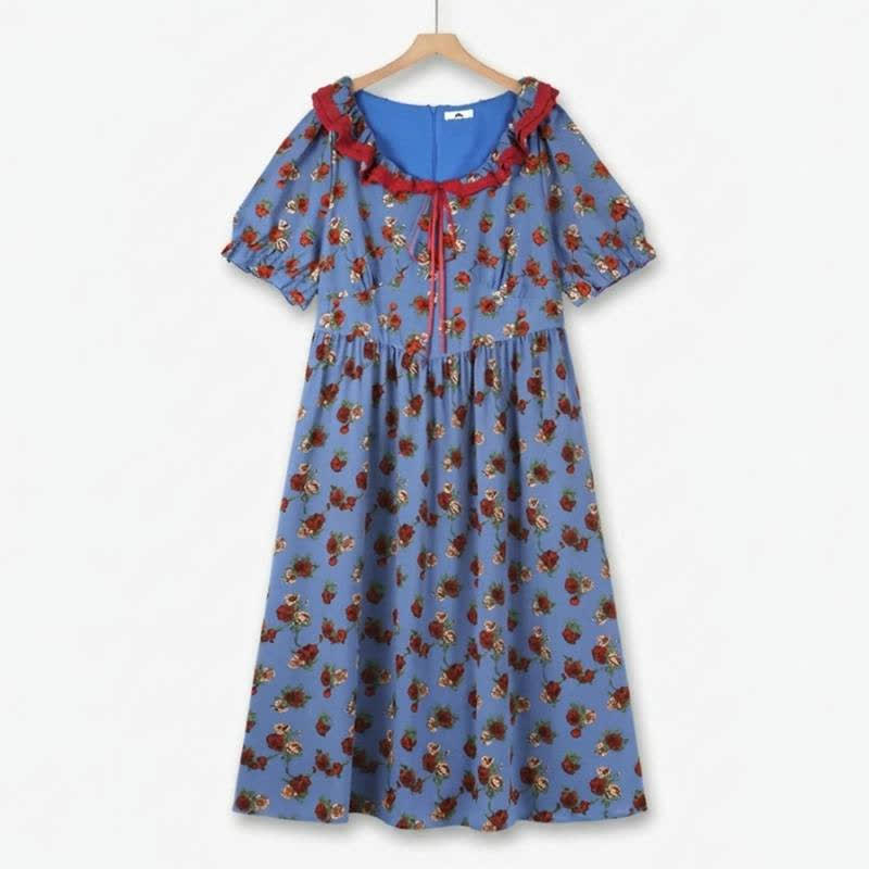 Plusock Cottage Rose Puff Sleeve Midi Dress - Blue - 6XL - image 0