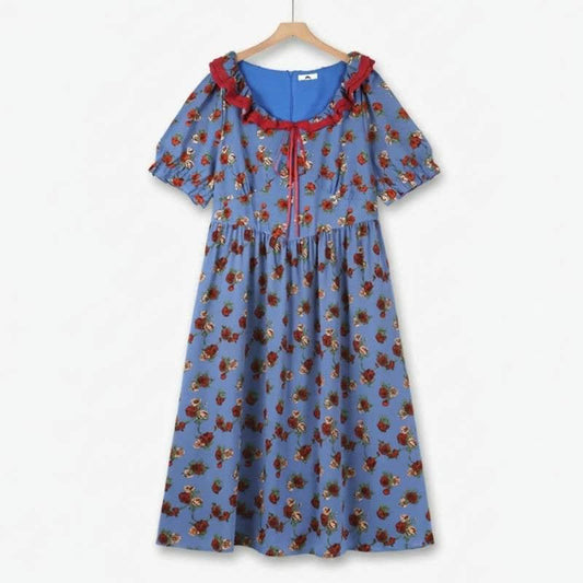 Plusock Cottage Rose Puff Sleeve Midi Dress - Blue - 6XL - image 0