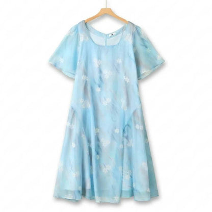 Plusock Floral Mesh Flutter Sleeve Midi Dress - Blue - 6XL - image 0