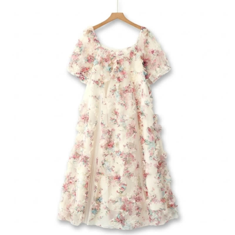 Plusock Romantic Floral Ruffle Sleeve Midi Dress - Pink - 6XL - image 0