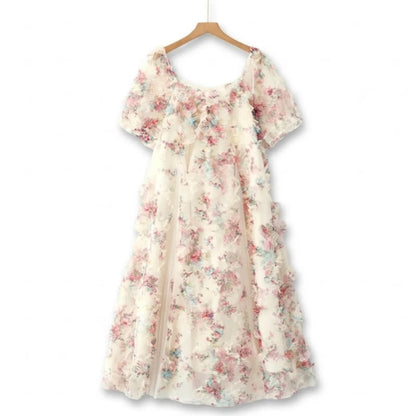 Plusock Romantic Floral Ruffle Sleeve Midi Dress - Pink - 6XL - image 0